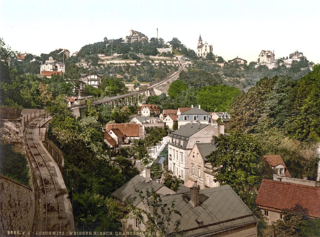 Historische Aufnahme der Standseilbahn in Dresden Loschwitz um 1900